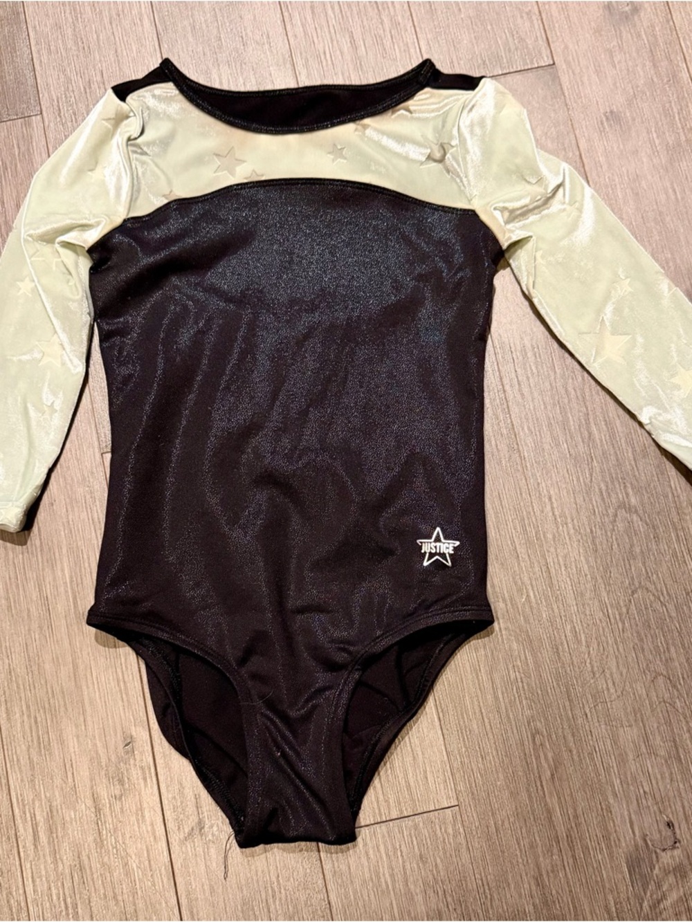 Justice Black Bodysuit with Pale Green Star Sleeves
